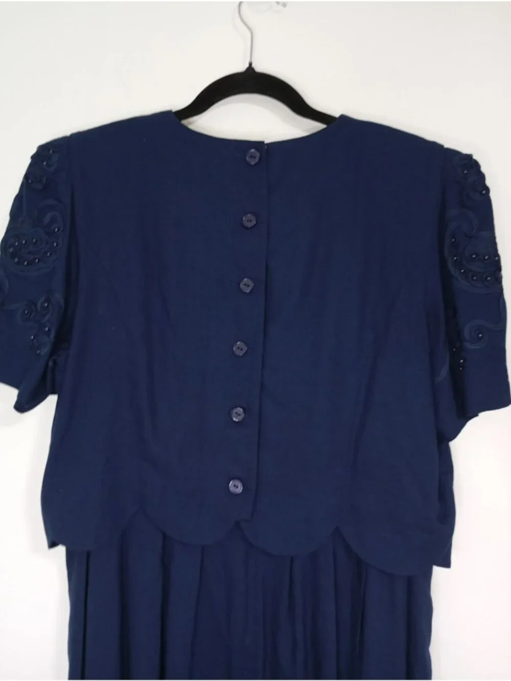 Vintage Plaza South Petites Navy Blue Embellished Dress Button Details Size 12